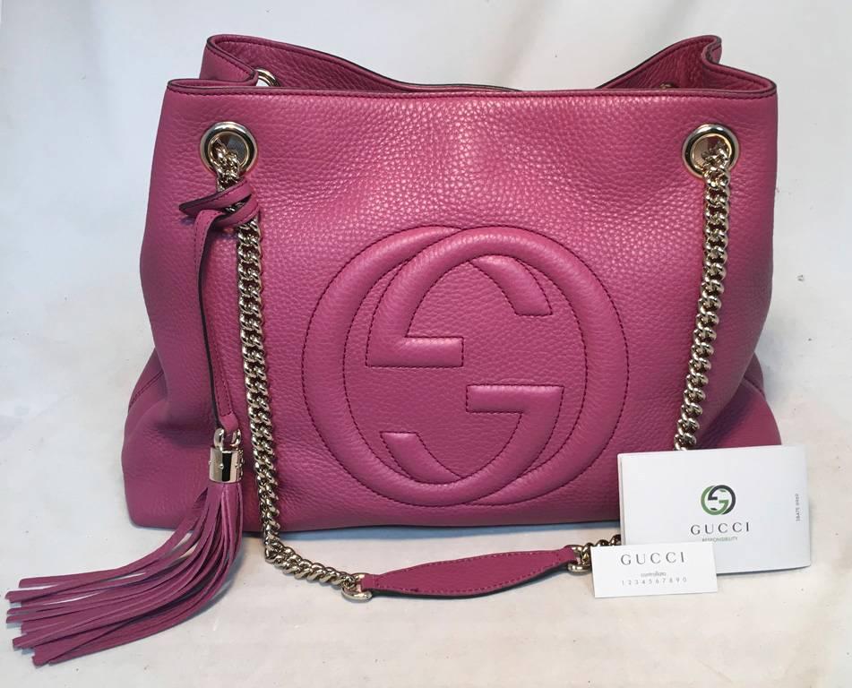 Gucci Dark Pink Leather Soho Shoulder Bag Tote 3