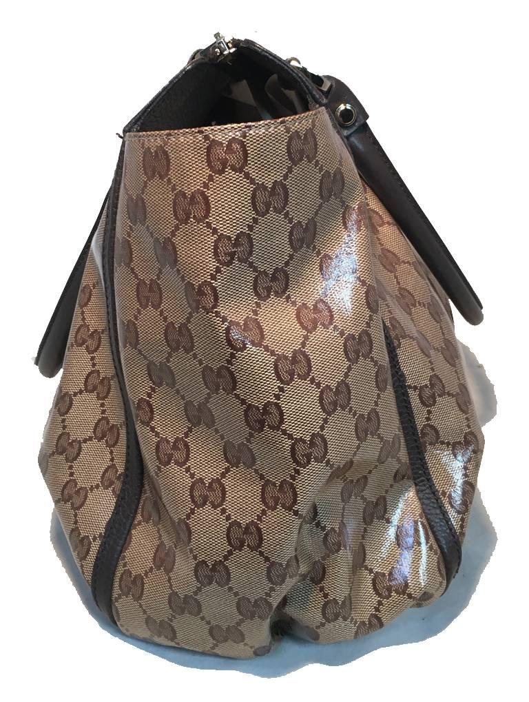 Gucci Coated Monogram Canvas Ruched Bottom Tote Bag  In Excellent Condition In Philadelphia, PA
