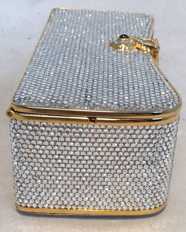 Gray Judith Leiber Vintage Box Clear Swarovski Crystal Minaudiere Evening Bag Clutch For Sale