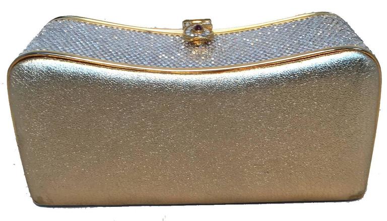 Judith Leiber Vintage Box Clear Swarovski Crystal Minaudiere Evening Bag Clutch In Excellent Condition For Sale In Philadelphia, PA