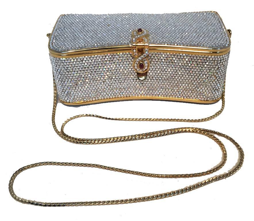 Judith Leiber Vintage Box Clear Swarovski Crystal Minaudiere Evening Bag Clutch In Excellent Condition In Philadelphia, PA