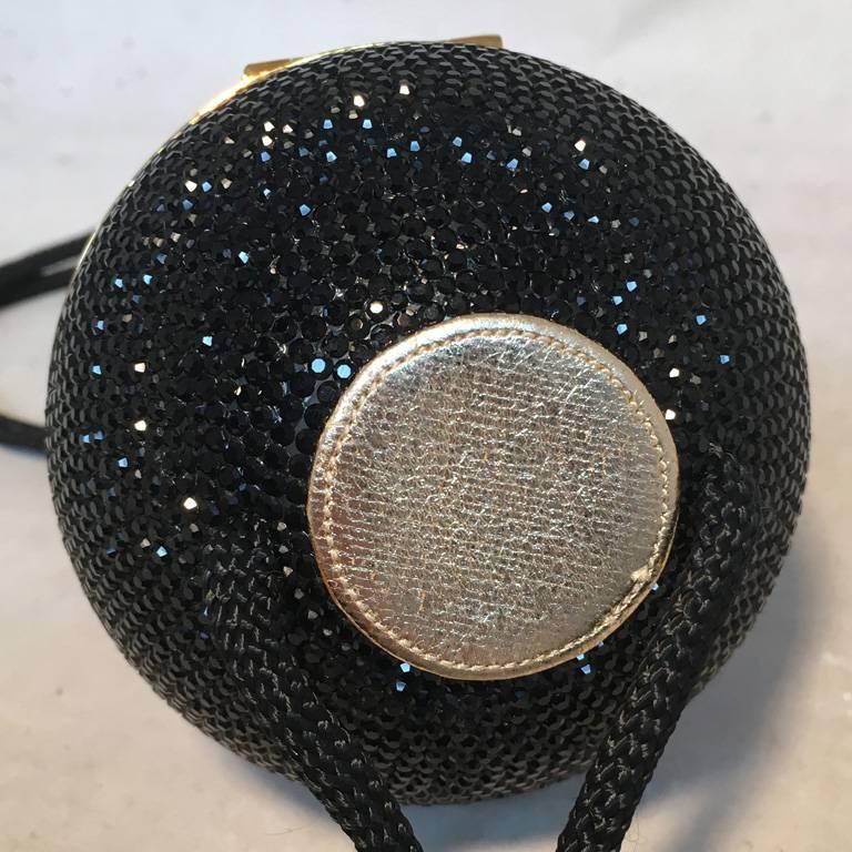 Judith Leiber Black Swarovski Crystal Ball Minaudiere Evening Bag In Excellent Condition In Philadelphia, PA