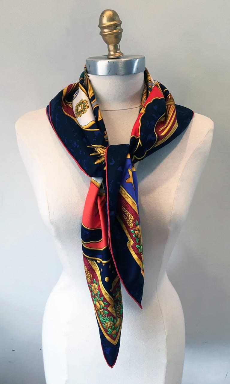 RARE Hermes Vintage Carpe Diem Silk Scarf in Navy at 1stDibs | hermes ...