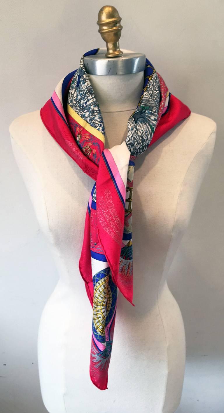 Hermes Vintage Feux d'Artifice Silk Scarf in Red In Excellent Condition In Philadelphia, PA