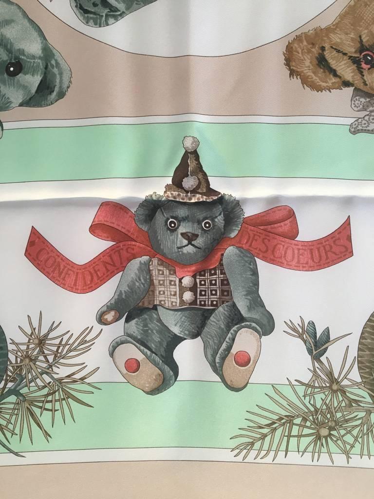 Women's or Men's Hermes Teddy Bear Confidents des Coeurs Silk Scarf