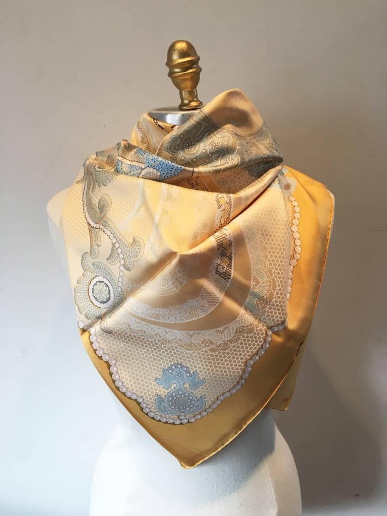 Brown Limited Edition Hermes Doigts de Fee Silk Scarf in Gold