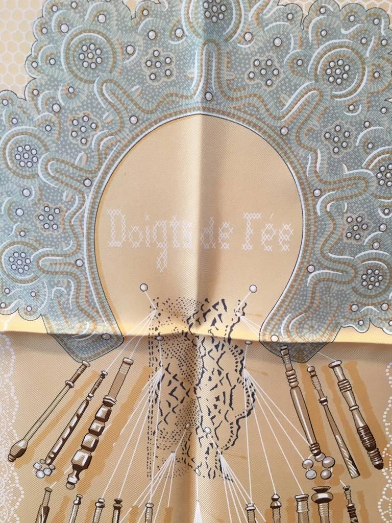 Limited Edition Hermes Doigts de Fee Silk Scarf in Gold In Excellent Condition In Philadelphia, PA