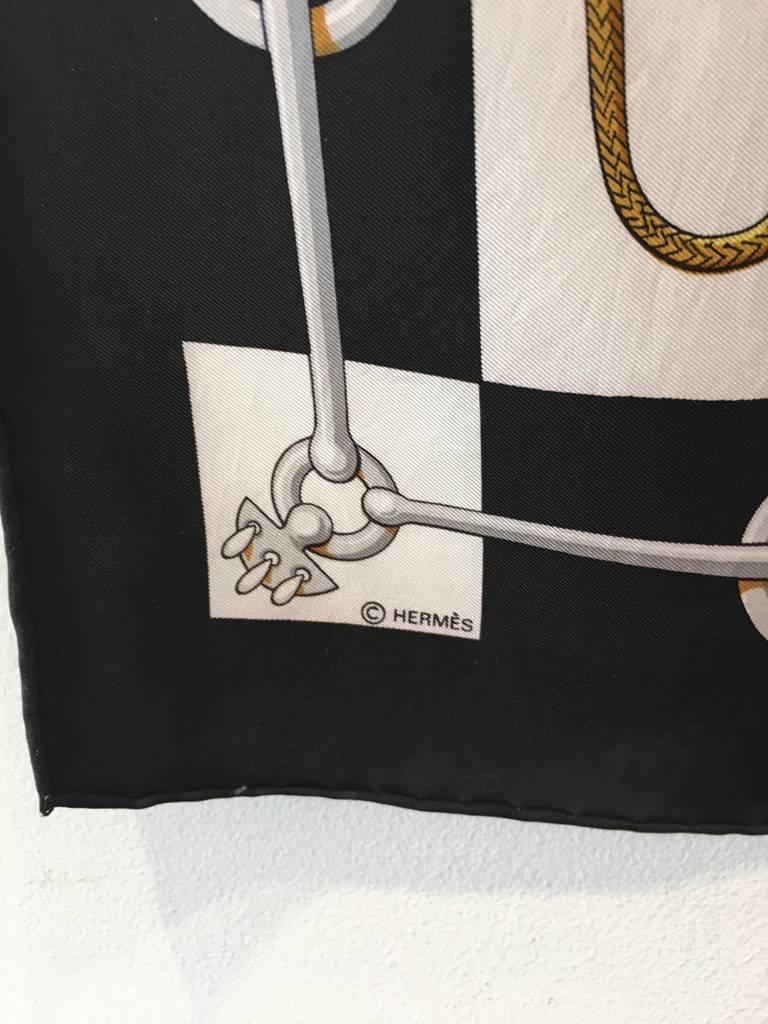 Hermes Vintage Black and White Cliquetis Silk Scarf In Excellent Condition In Philadelphia, PA