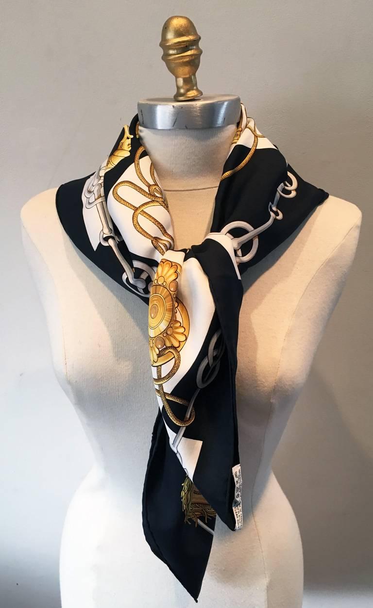 Hermes Vintage Black and White Cliquetis Silk Scarf at 1stDibs | hermes ...