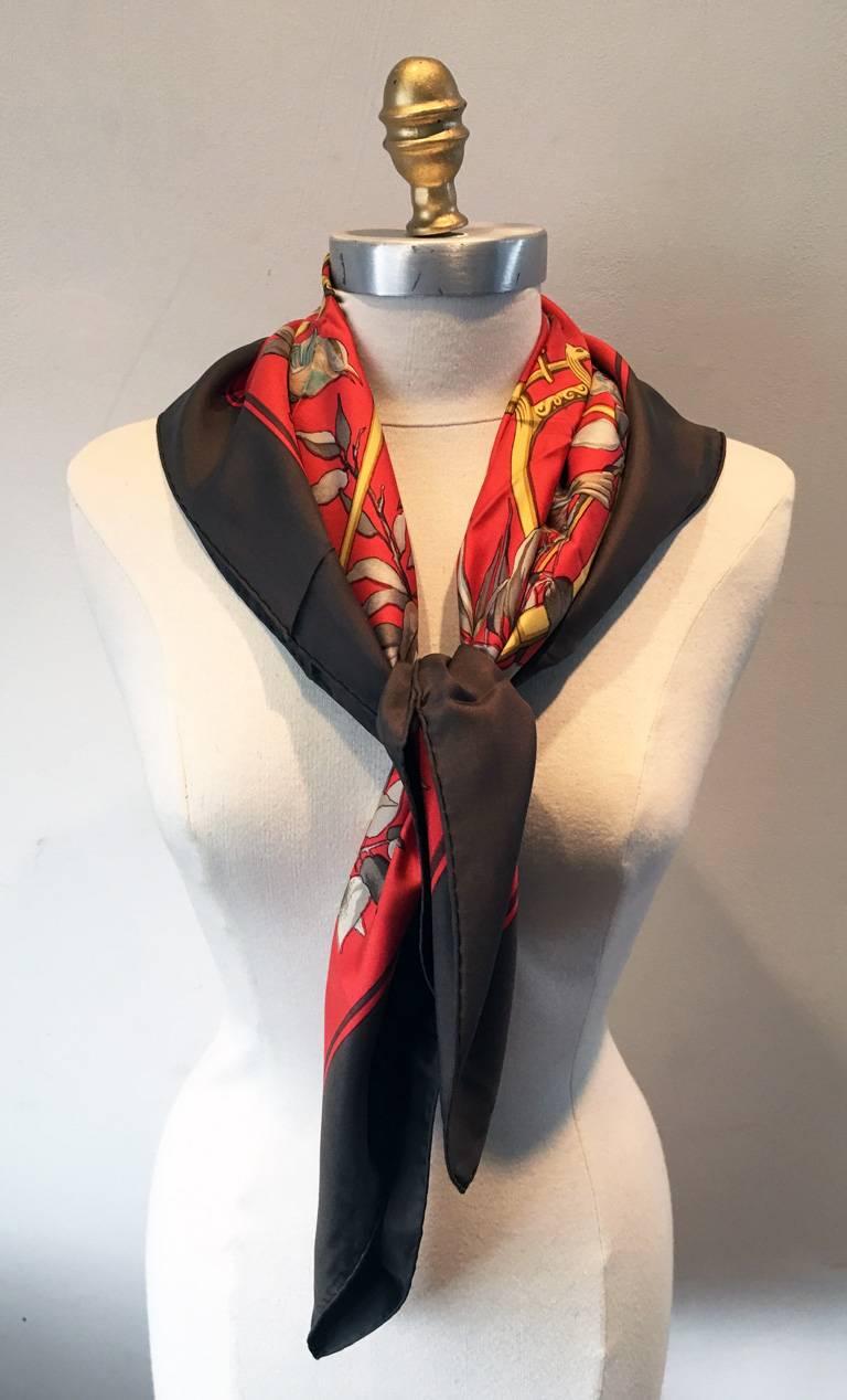 Hermes RARE Vintage Ramage Silk Scarf in Red In Excellent Condition In Philadelphia, PA