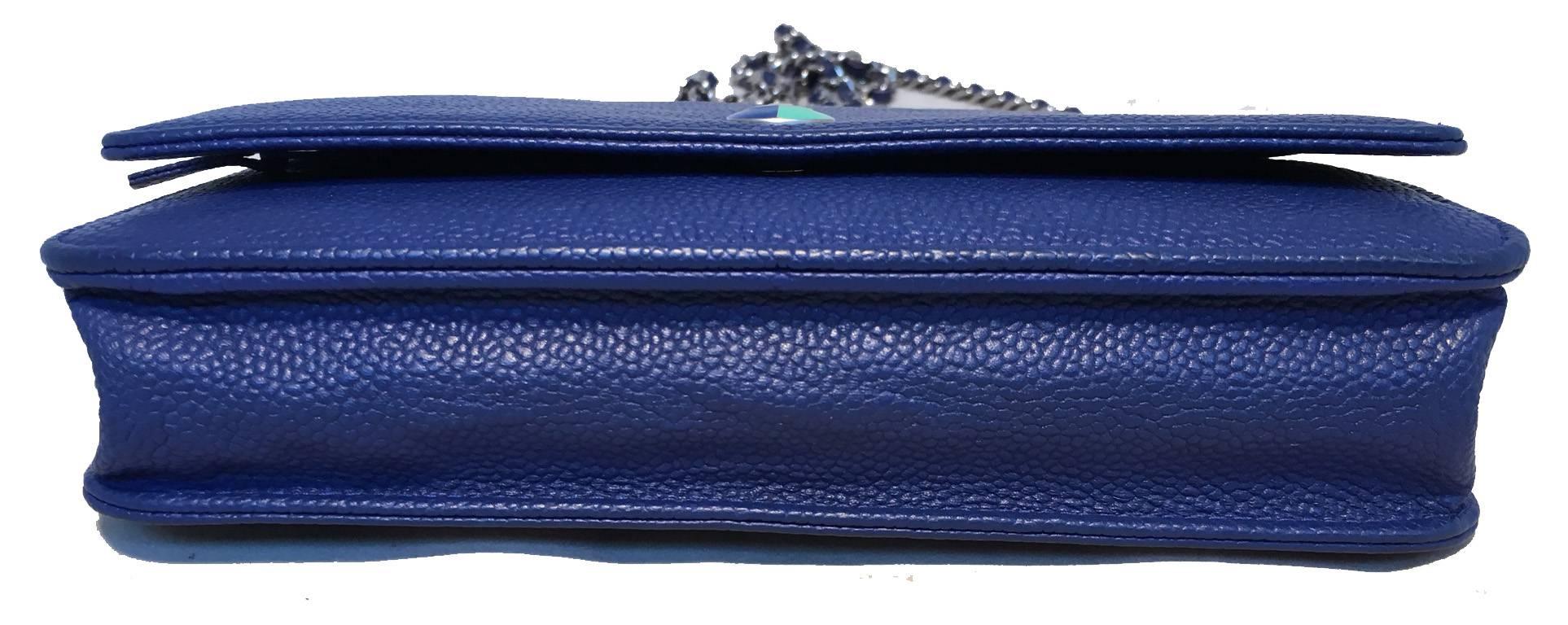RARE Chanel Blue Caviar Leather Wallet on a Chain WOC In Excellent Condition In Philadelphia, PA