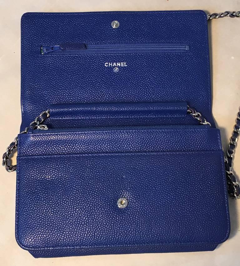 RARE Chanel Blue Caviar Leather Wallet on a Chain WOC 2