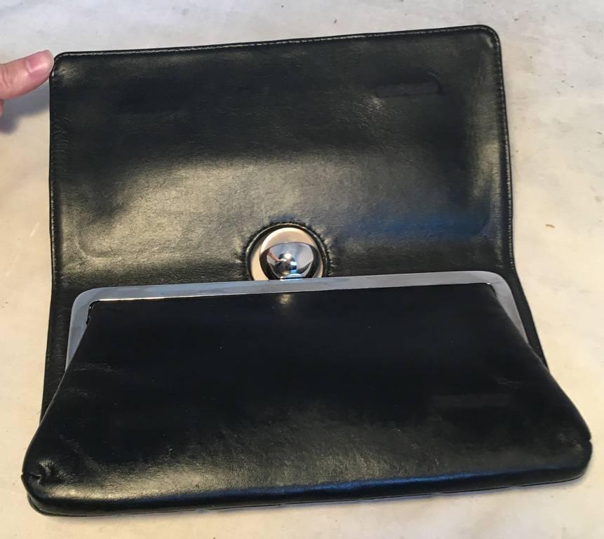 RARE Chanel Square Quilted Black Leather Crystal Ball Top Clutch 1