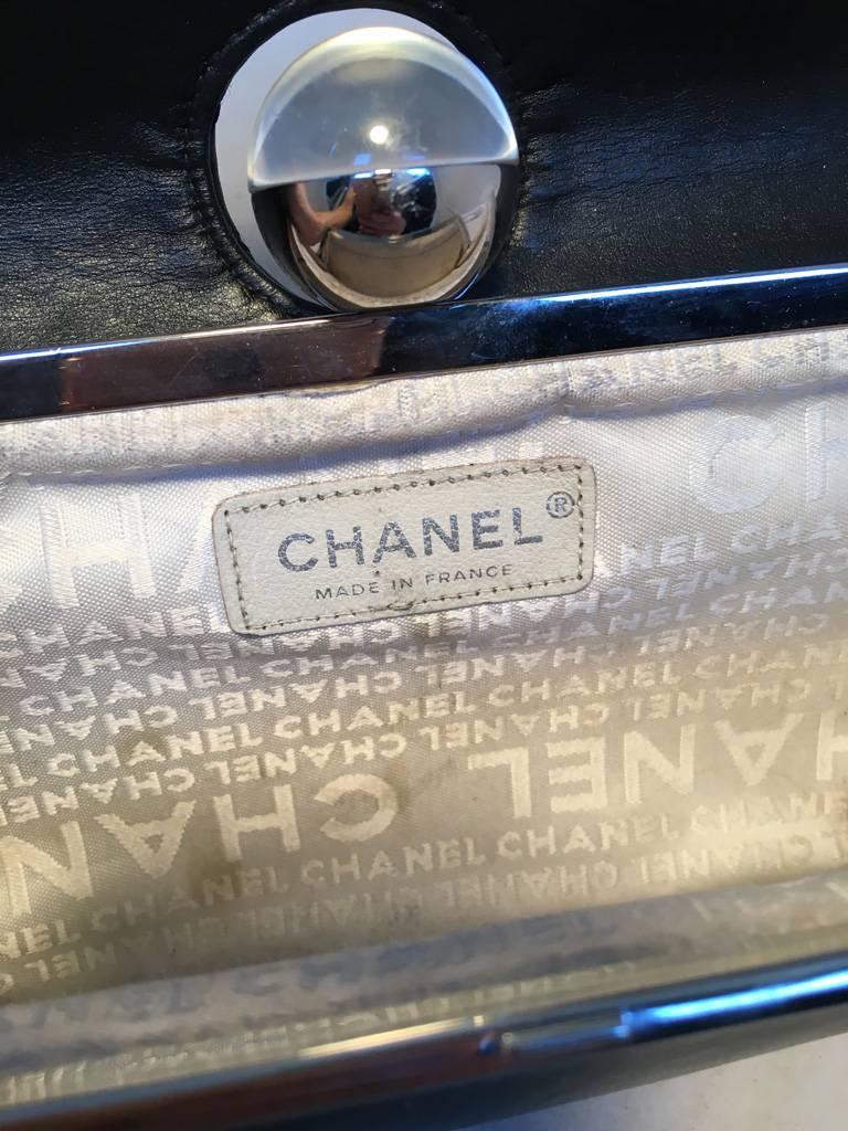 RARE Chanel Square Quilted Black Leather Crystal Ball Top Clutch 2