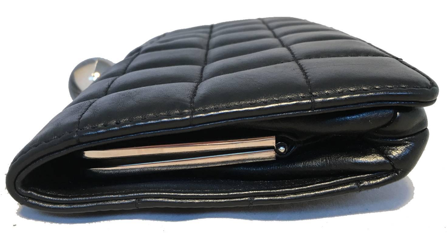 RARE Chanel Square Quilted Black Leather Crystal Ball Top Clutch In Excellent Condition In Philadelphia, PA