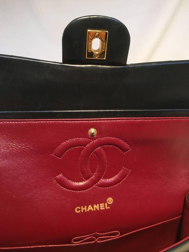 Chanel Black Leather 10inch 2.55 Double Flap Classic Shoulder Bag For ...