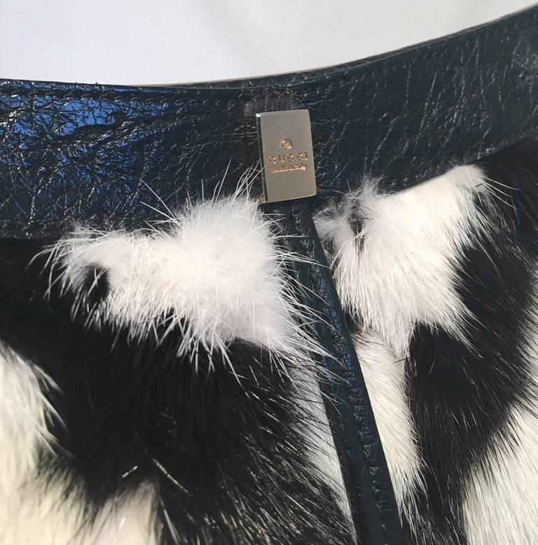 Gucci Black and White Chevron Zebra Print Fur Handbag In Excellent Condition In Philadelphia, PA