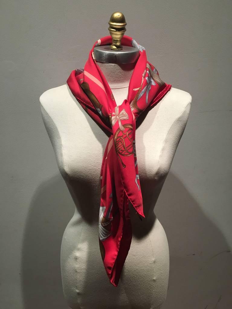 SPECIAL EDITION Hermes silk le danse scarf in excellent condition.  reissued silk screen design c2012 by Jean-Louis Clerc for the 60th anniversary of the canadian ballet. Design features various ballet dancers over a red background surrounded by a