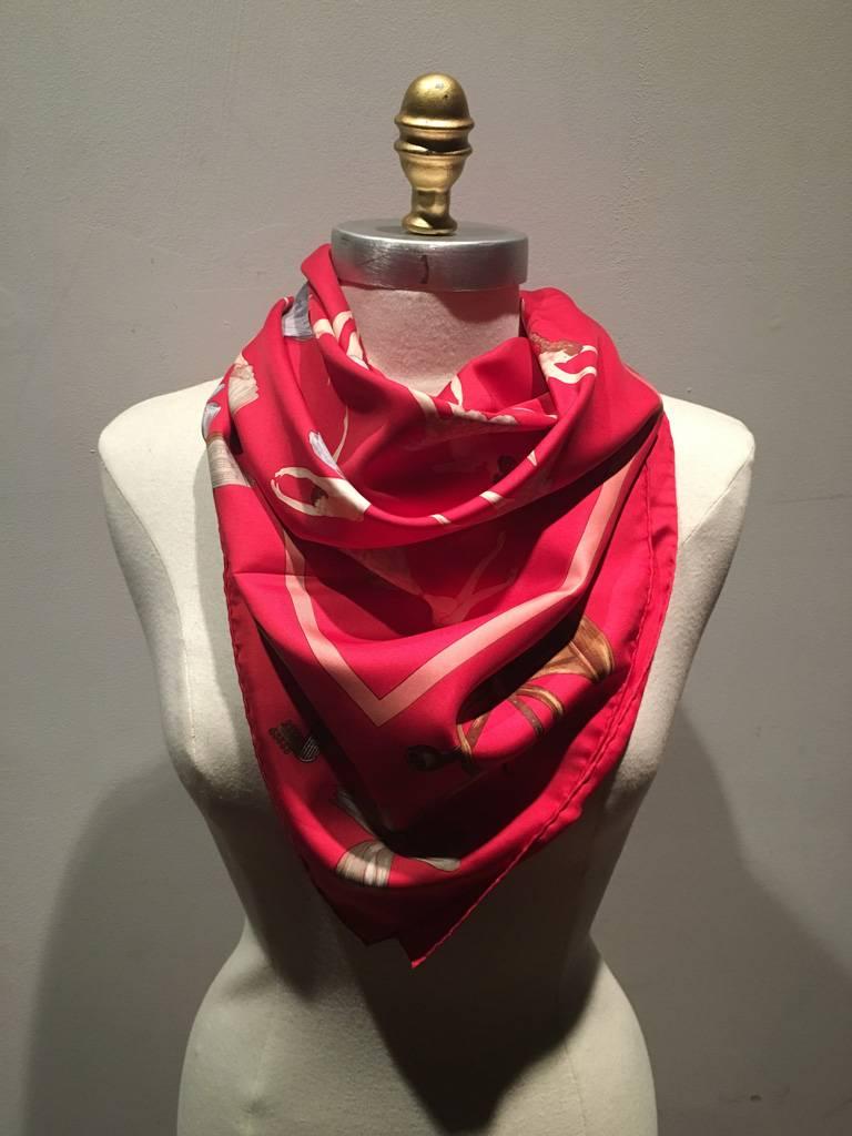 Hermes Special Edition Le Danse Silk Scarf in Red In Excellent Condition In Philadelphia, PA