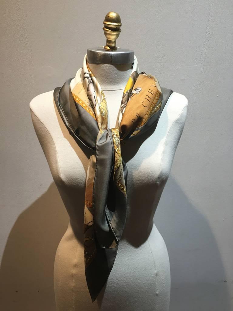 Brown Hermes Vintage Presentation de Chevals Silk Scarf