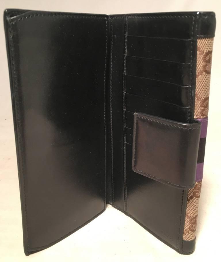Gucci Monogram Black and Purple Leather and Satin Wallet  2