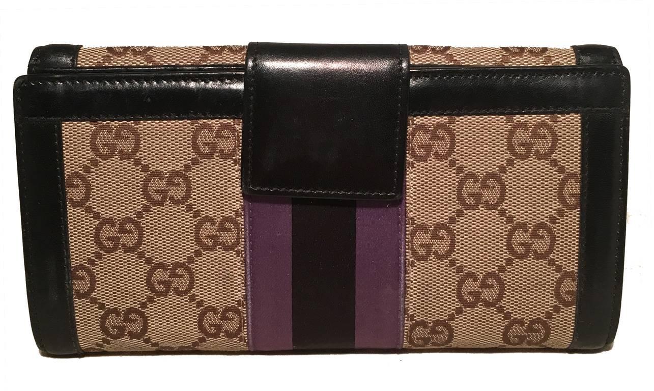 Gucci Monogram Black and Purple Leather and Satin Wallet  In Excellent Condition In Philadelphia, PA