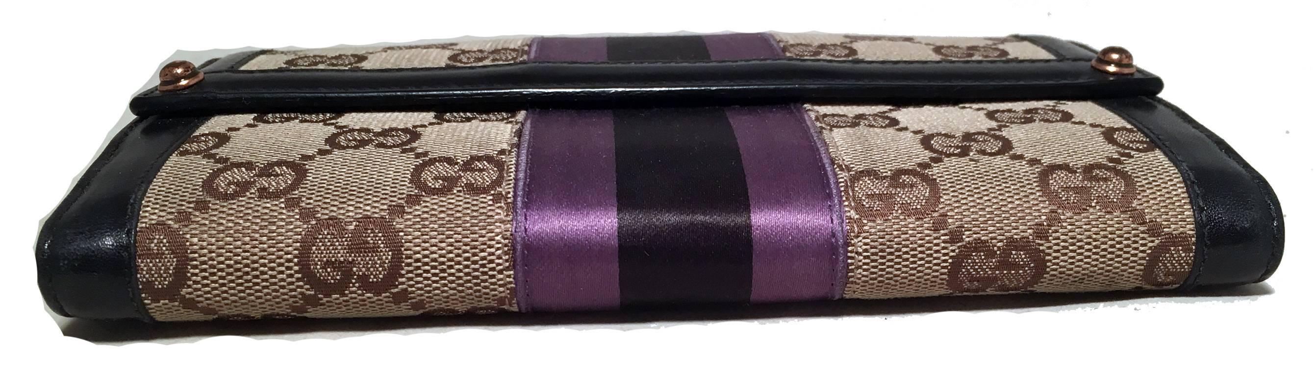 Women's Gucci Monogram Black and Purple Leather and Satin Wallet 