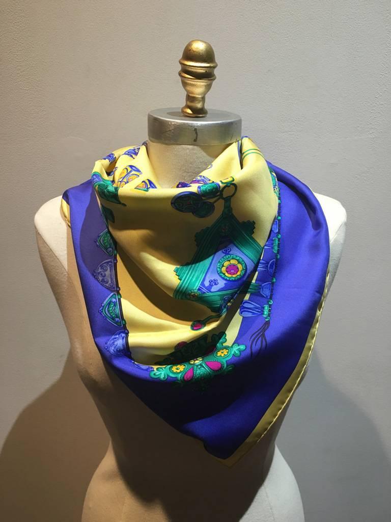 GORGEOUS RARE Hermes vintage Parures des Sables silk scarf in excellent condition.  Original silk screen design c1988 by 	Laurence Bourthoumieux features a beautiful design of eclectic swards, tassels, and trim details typically worn by prestigious