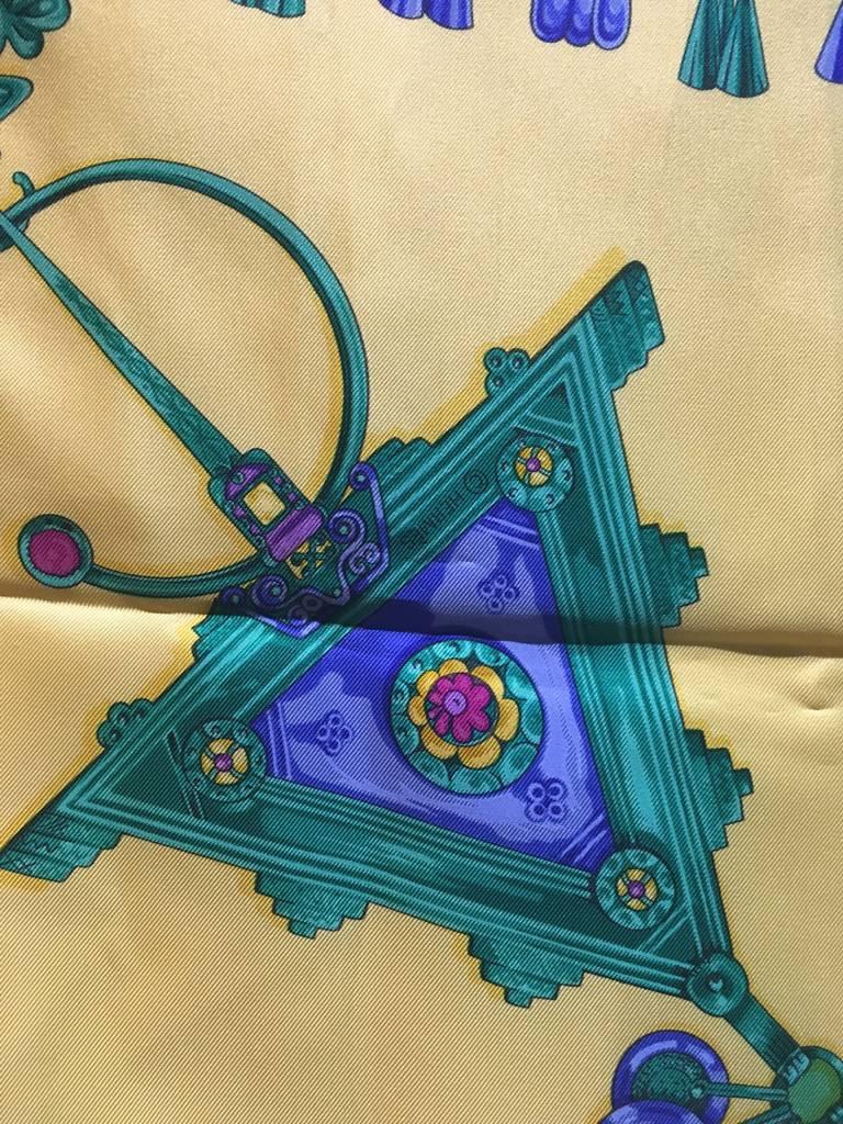 Hermes Vintage Parures des Sables Silk Scarf in Blue and Yellow In Excellent Condition In Philadelphia, PA