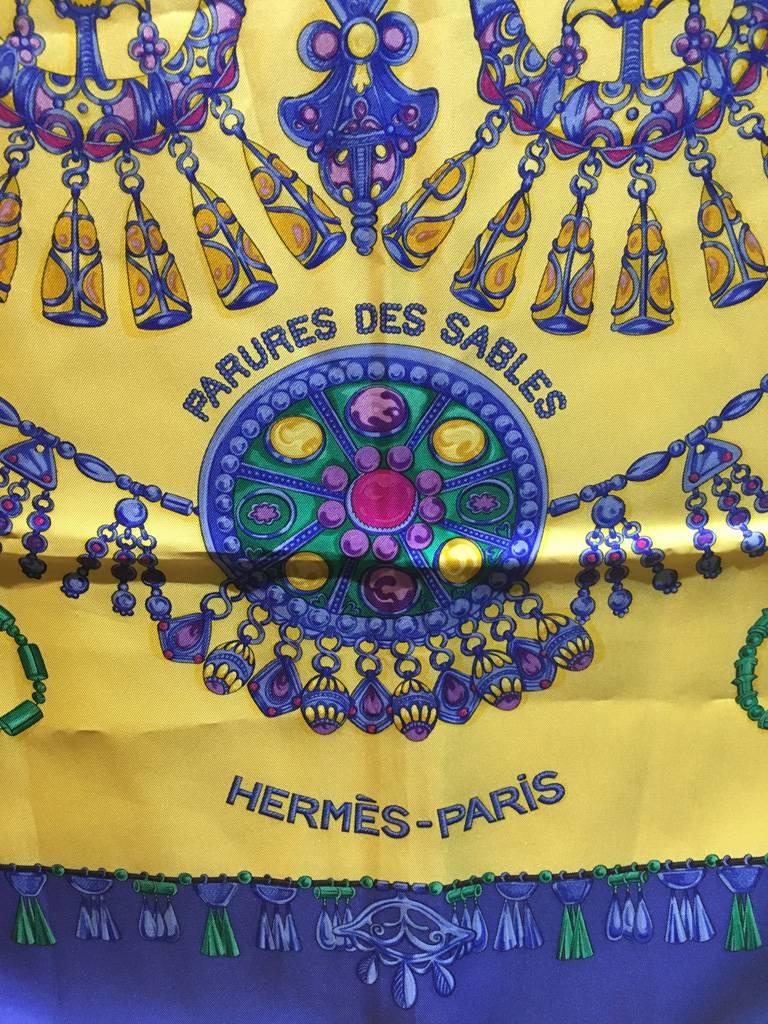 Hermes Vintage Parures des Sables Silk Scarf in Blue and Yellow 1