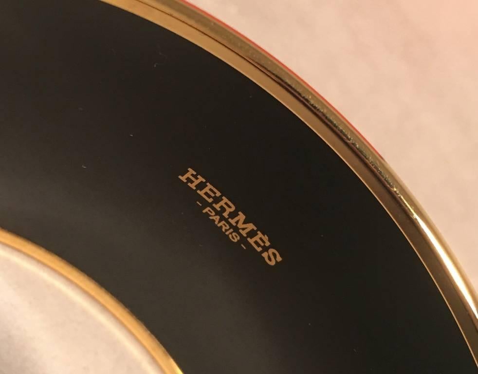 Hermes Gold Black and White Zig Zag Enamel Print Large Bangle Bracelet 1
