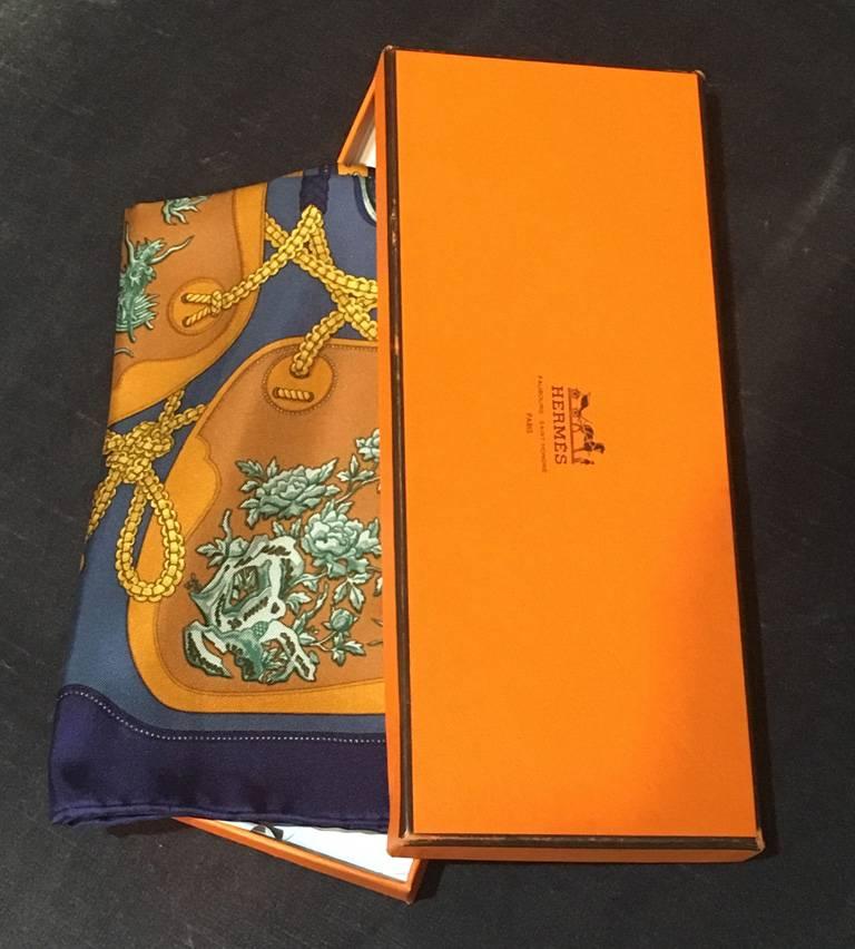 Hermes Tsubas Silk Pocket Square Scarf  In Excellent Condition In Philadelphia, PA