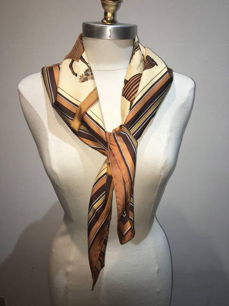 Brown Hermes Couvetures et Tenues Silk Scarf 