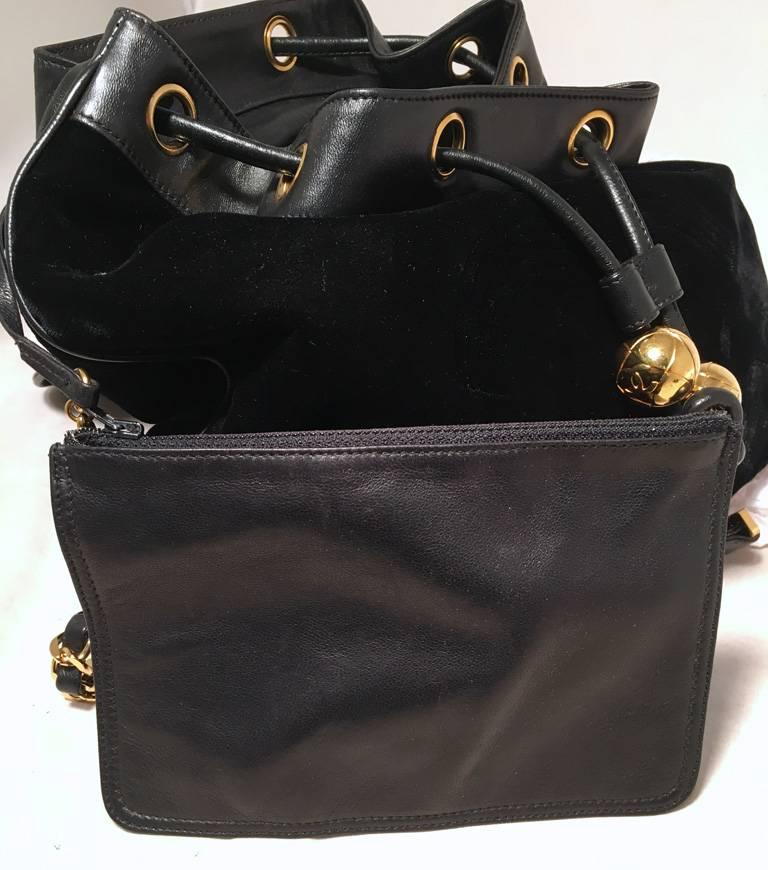 RARE Chanel Vintage Black Velvet Embroidered Backpack 2