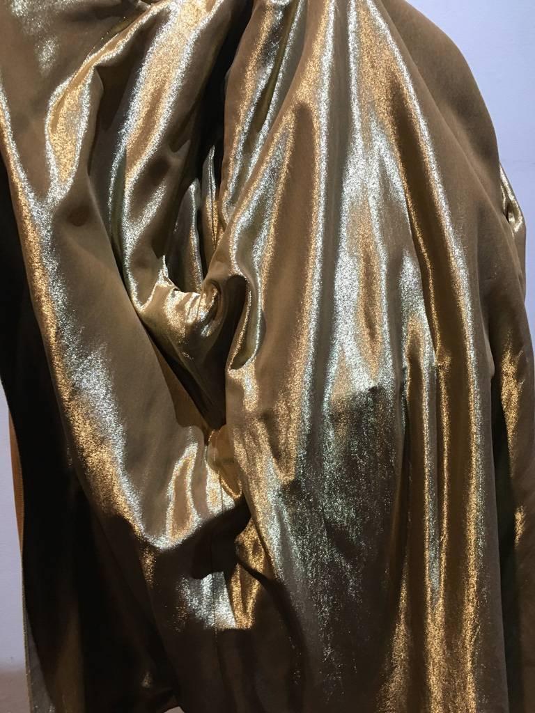 Chanel Tan Leather Gold Lame Lined Long Wrap Trench Coat Size 12 2