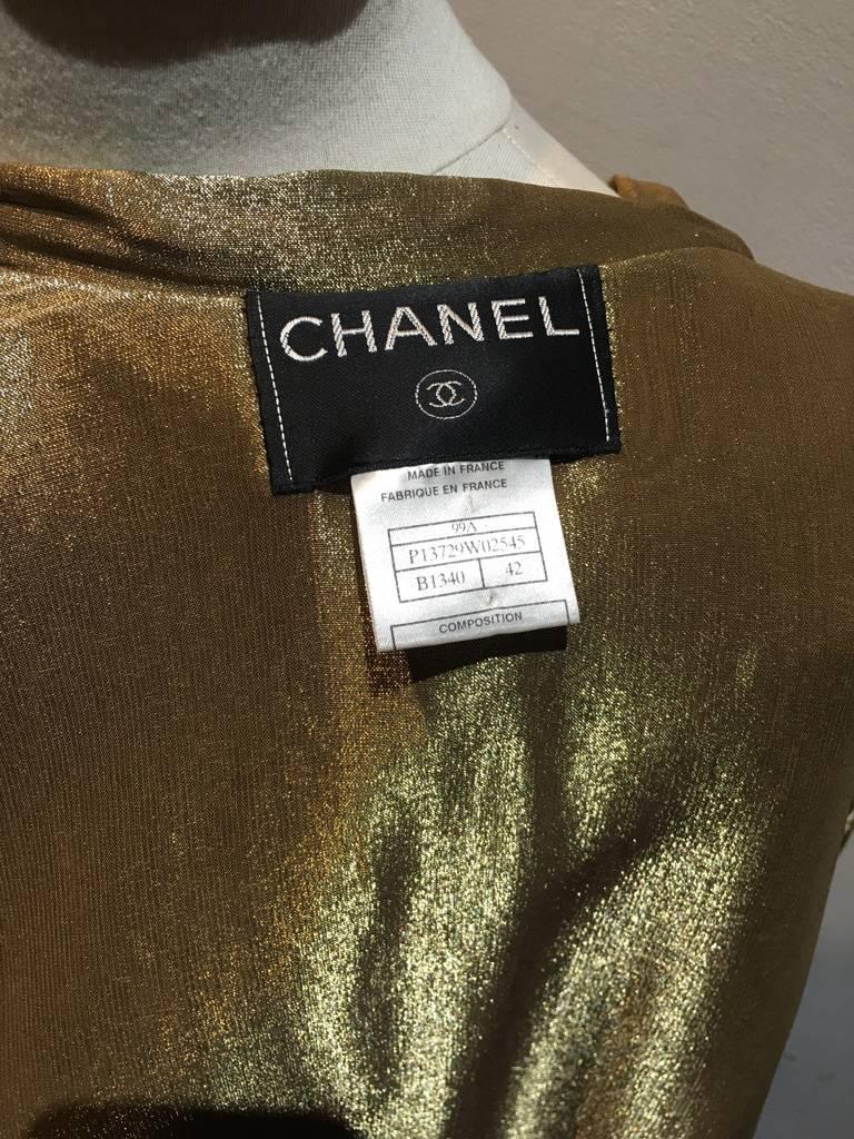 Chanel Tan Leather Gold Lame Lined Long Wrap Trench Coat Size 12 3