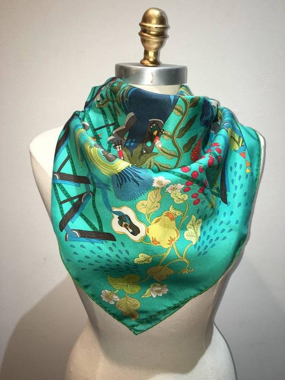 Hermes RARE Le Potager Extraordinaire Silk Scarf in Aqua at 1stDibs ...