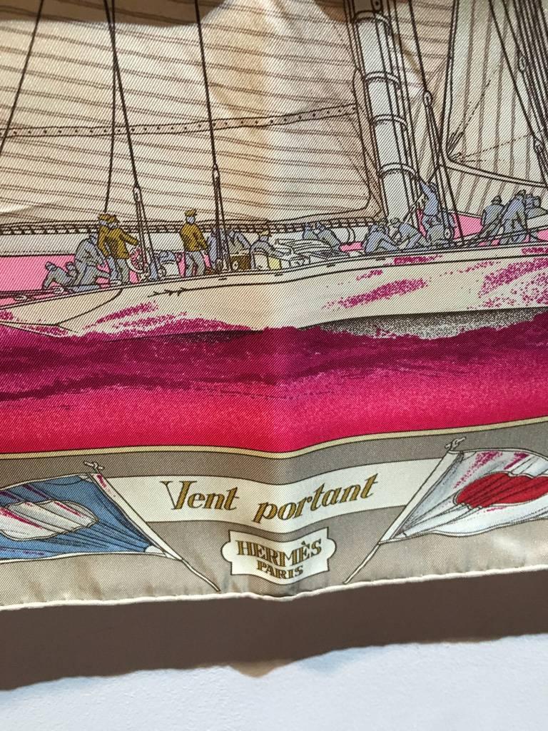 Hermes Vintage Vent Portant Silk Scarf in Grey and Pink In Excellent Condition In Philadelphia, PA