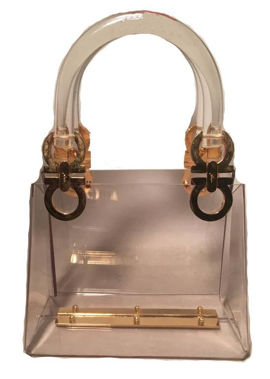 RARE Vintage Salvatore Ferragamo Clear Box Handbag with Scarf For Sale ...