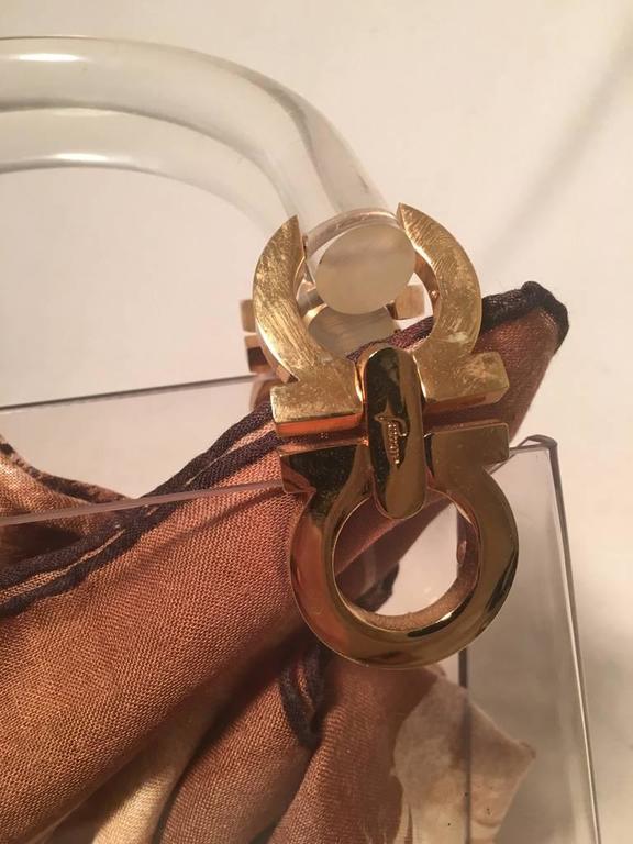 RARE Vintage Salvatore Ferragamo Clear Box Handbag with Scarf For Sale