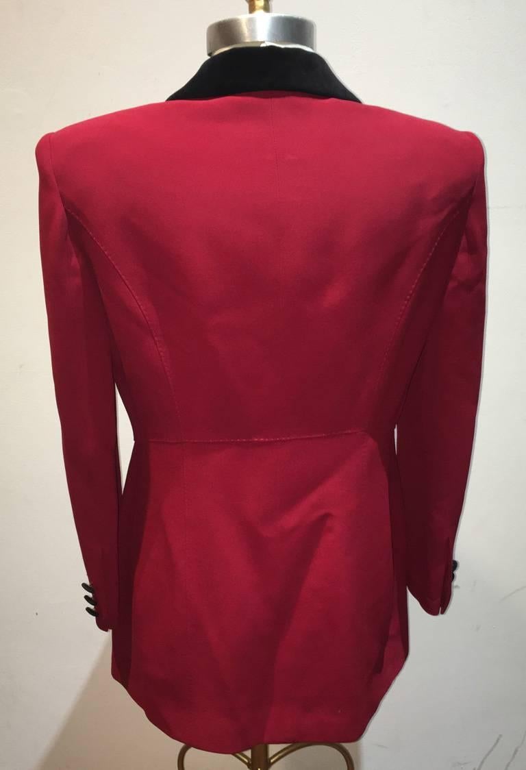 Moschino Couture Vintage Schwarzer und roter Damen-Blazer Größe 12 (Rot) im Angebot