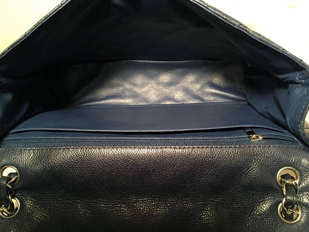 Chanel Navy Blue Caviar Leather Maxi Classic Flap  In Excellent Condition In Philadelphia, PA
