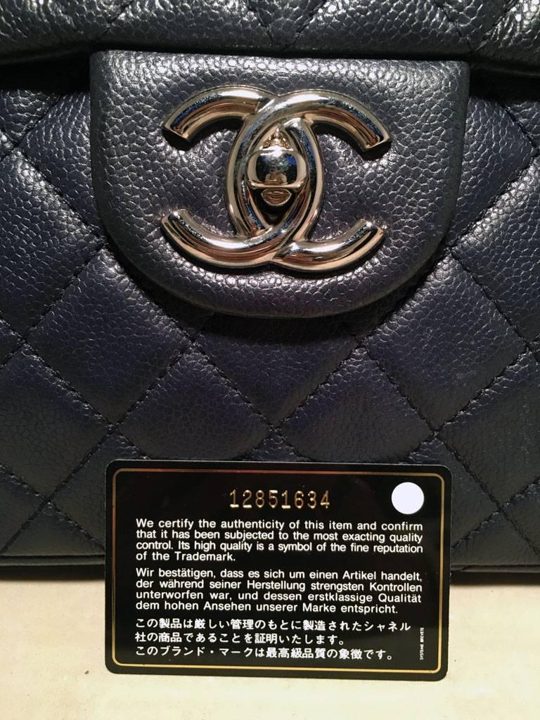Chanel Navy Blue Caviar Leather Maxi Classic Flap  2