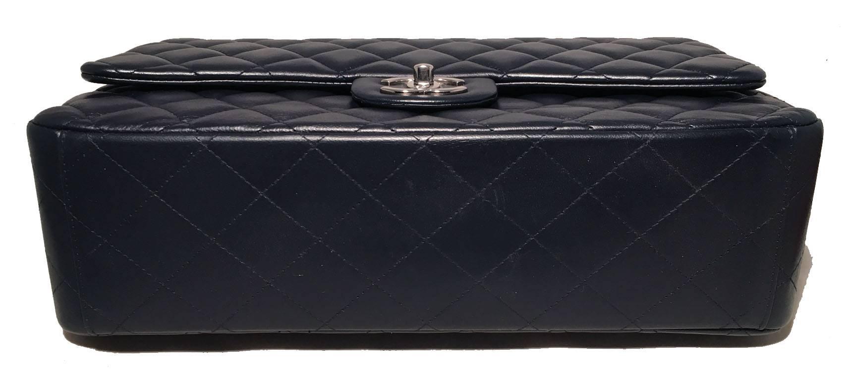 Chanel Navy Blue Quilted Lambskin Leather 2.55 Maxi Double Flap Classic In Excellent Condition In Philadelphia, PA