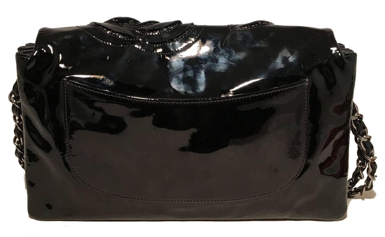 Chanel Black Patent Leather Camellia Flower Classic Flap Shoulder Bag ...