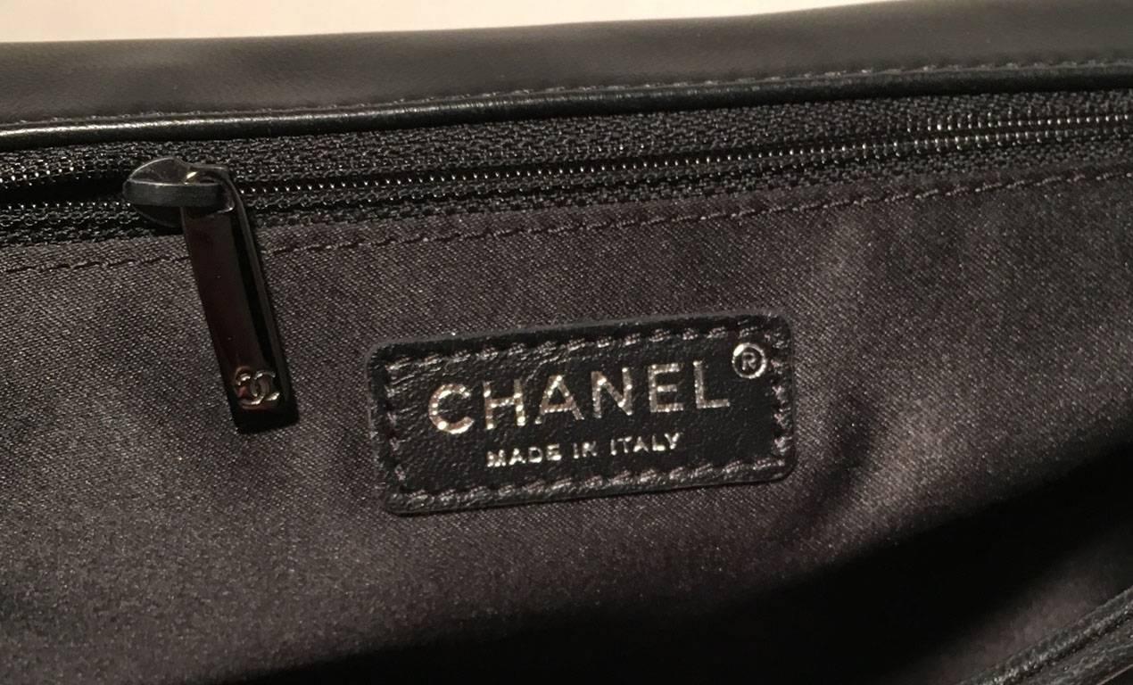 Chanel Black Shimmery Leather Striped Quilted Jumbo Classic Flap  2