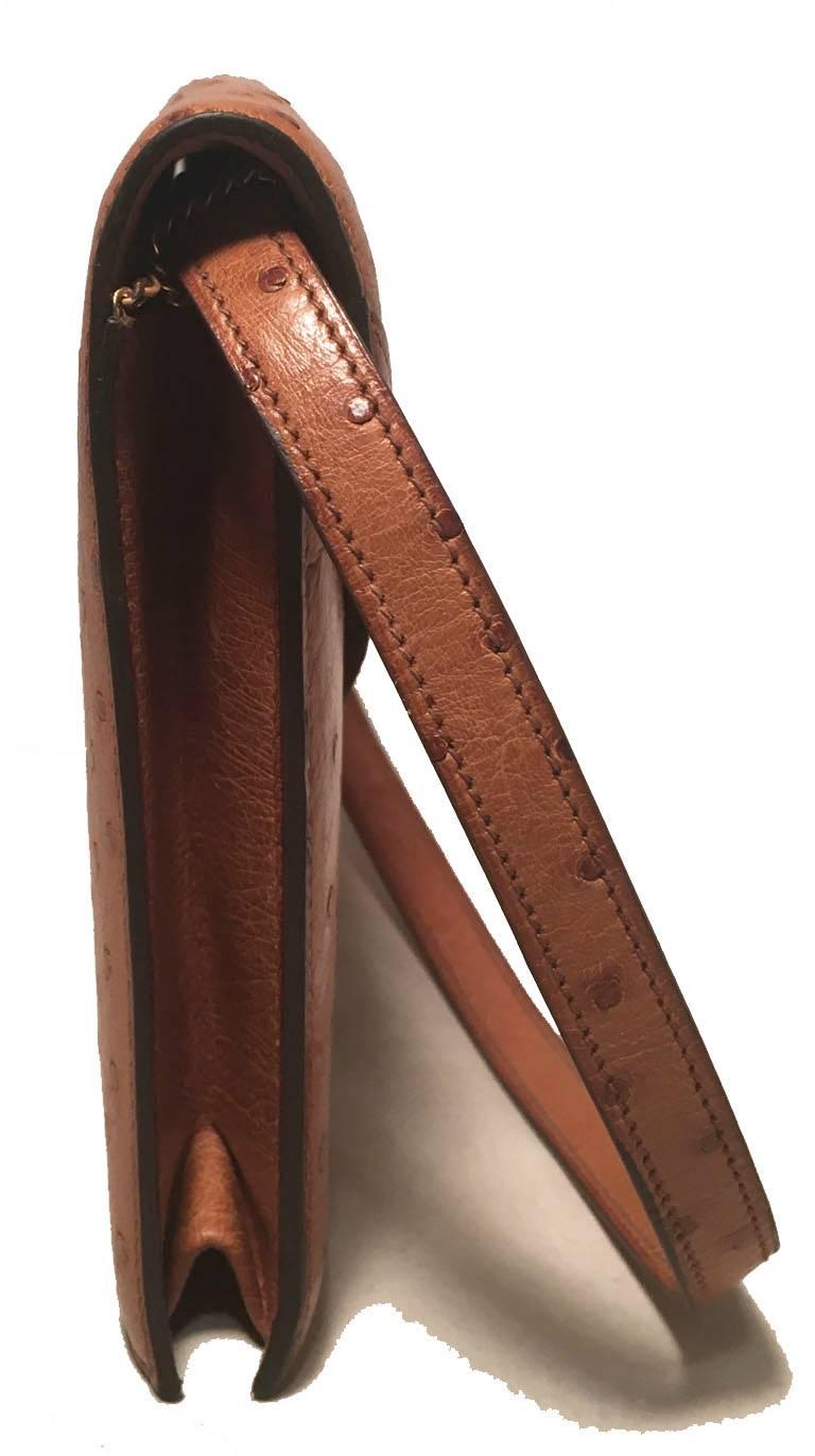Brown Hermes Vintage Tan Ostrich Leather Shoulder Bag
