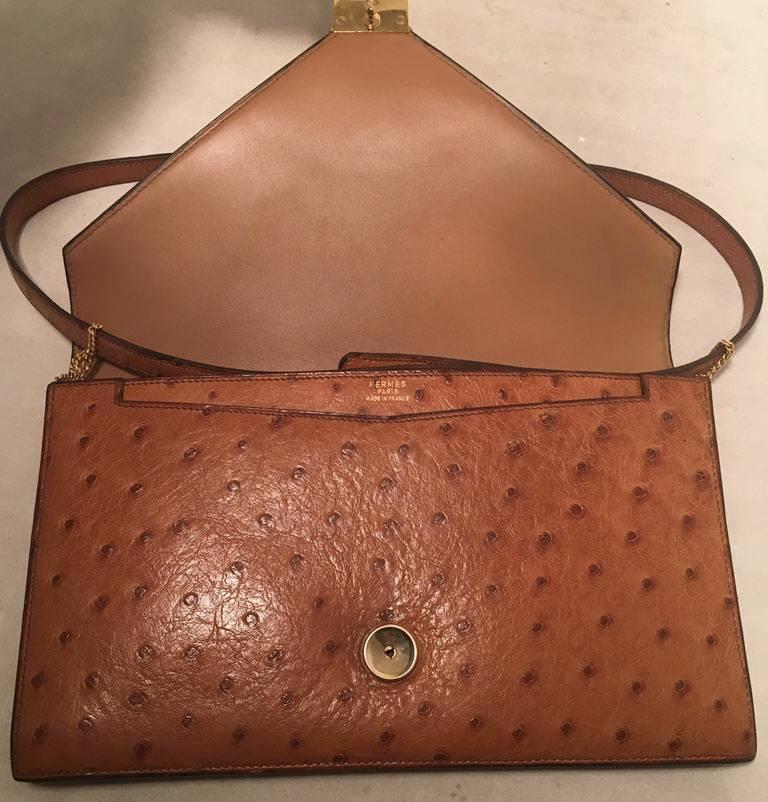 Hermes Vintage Tan Ostrich Leather Shoulder Bag 1