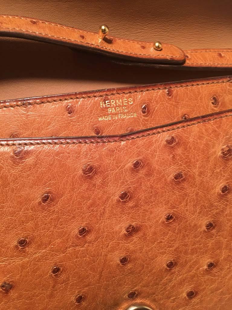 Hermes Vintage Tan Ostrich Leather Shoulder Bag 5