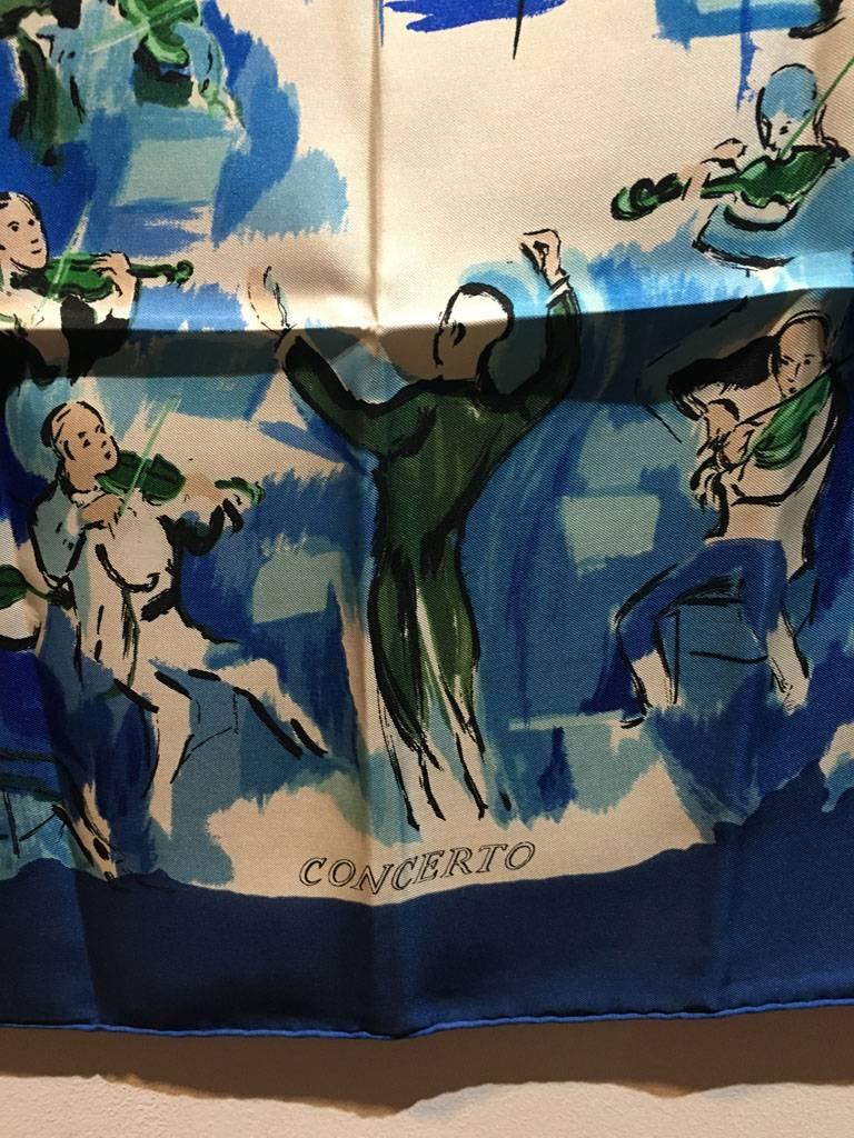 Hermes Vintage Concerto Silk Scarf in Blue c1960s In Excellent Condition In Philadelphia, PA
